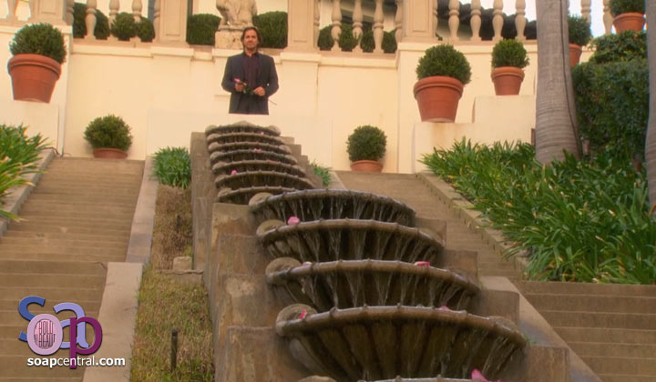 Brooke can't believe her eyes when she sees Ridge at the top of the water staircase