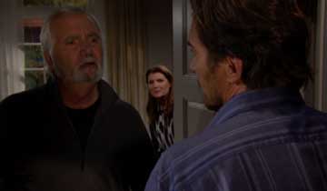 Ridge shows up at Eric's hotel room