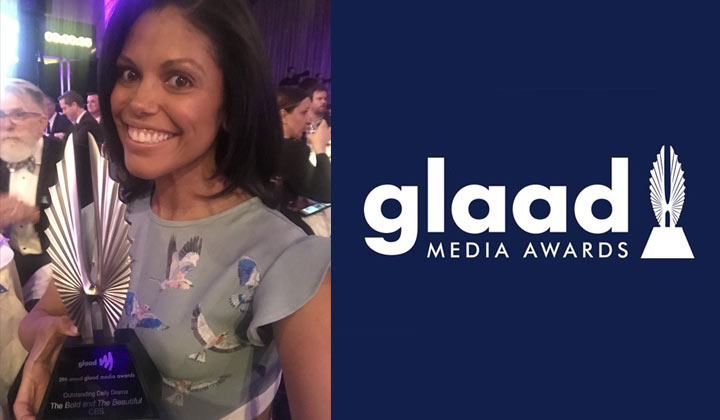Karla Mosley accepts The Bold and the Beautiful's 2018 GLAAD Media Award