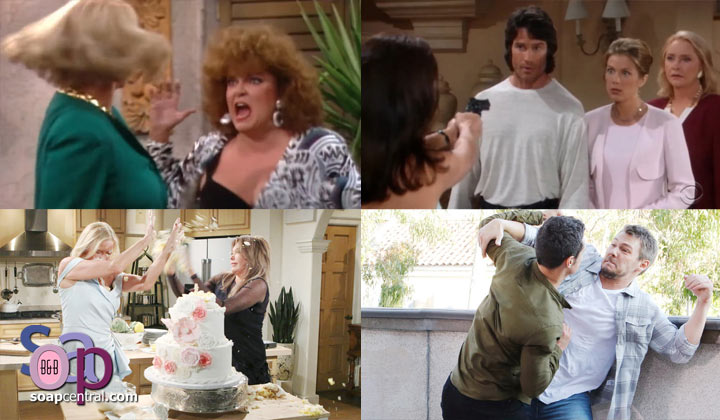 A week of classic The Bold and the Beautiful episodes featuring memorable clashes and fights. There was a fall into a pool, a destroyed wedding cake, gunpoint drama, and even a rooftop brawl.