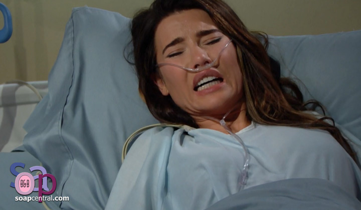 Steffy attempts to hide her intense pain