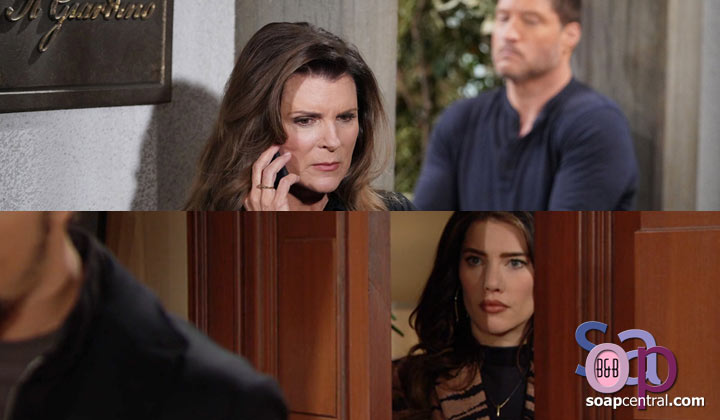 Deacon and Steffy overhear conversations between Sheila and Thomas