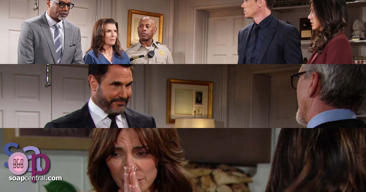 Steffy and Finn did not testify at Sheila's hearing. The judge, a friend of Bill, released Sheila. Taylor contemplated turning herself in. Bill told Sheila he loved her.
