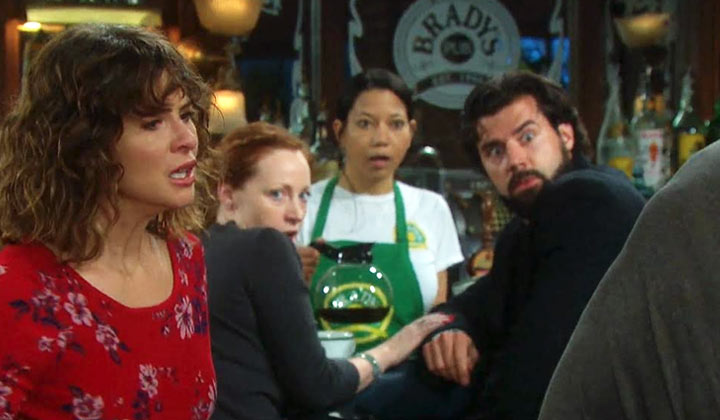 The folks at the bar look on in shock as Sarah slaps Rex