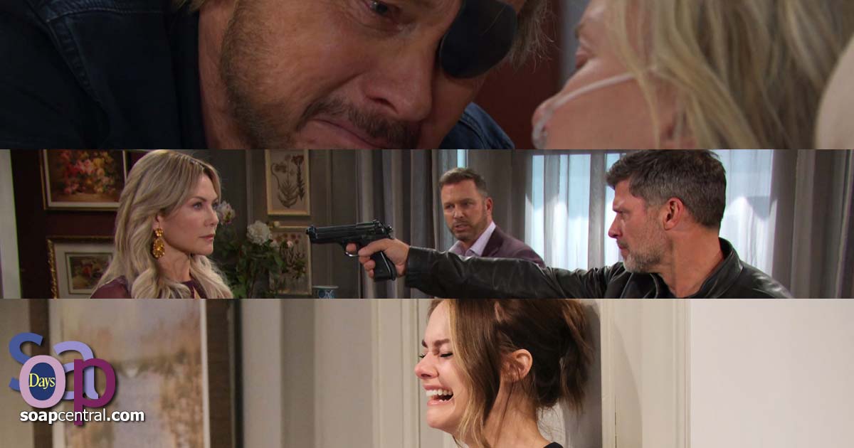 Family and friends mourned Kate and Kayla's deaths. Eric held Kristen at gunpoint. Gabi rejected Li. Rolf disappeared. Stephanie dumped Alex. Will overheard Leo talking to Sloan.
