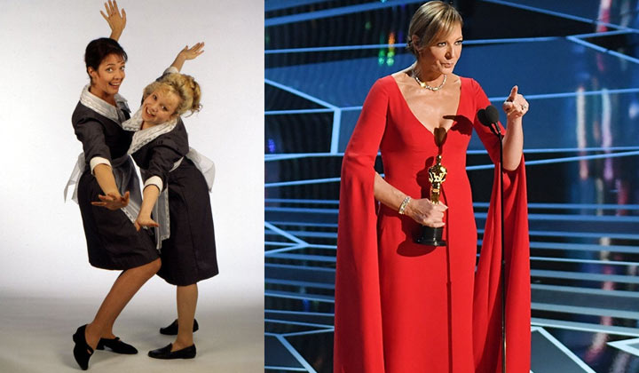 Photo of Allison Janney with her Oscar and as Ginger on Guiding Light